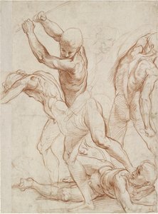 Combattimento di cinque uomini (recto). Alcuni leggeri studi di figure (verso)
